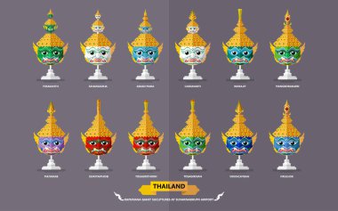 Tayland seyahati konsepti Tayland 'da ziyaret edilecek en güzel yerler düz tasarım renkleriyle.