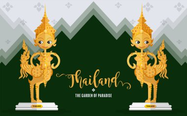 Tayland seyahati konsepti Tayland 'da ziyaret edilecek en güzel yerler düz tasarım renkleriyle.