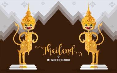 Tayland seyahati konsepti Tayland 'da ziyaret edilecek en güzel yerler düz tasarım renkleriyle.
