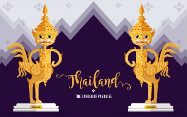 Tayland seyahati konsepti Tayland 'da ziyaret edilecek en güzel yerler düz tasarım renkleriyle.