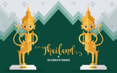 Tayland seyahati konsepti Tayland 'da ziyaret edilecek en güzel yerler düz tasarım renkleriyle.