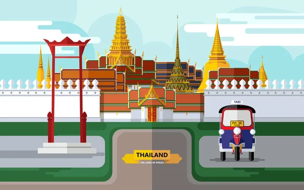 Thaï Concept Voyage Les Beaux Endroits Visiter Thaïlande Dans Style — Image vectorielle