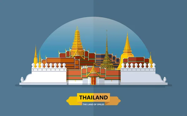 泰国的旅游理念在泰国最美丽的地方 平面风格的平面设计色彩 — 图库矢量图片