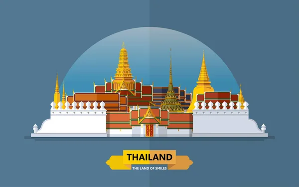 Thailand Travel Concept Most Beautiful Places Visit Thailand Flat Style — Image vectorielle