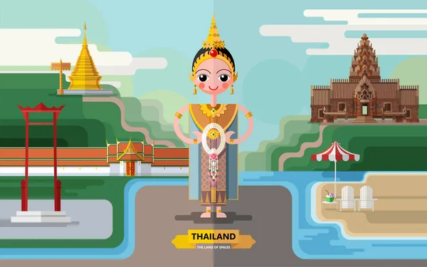 Ταϊλάνδη Ταξιδιωτική Έννοια Πιο Όμορφα Μέρη Για Επισκεφθείτε Στην Ταϊλάνδη — Διανυσματικό Αρχείο