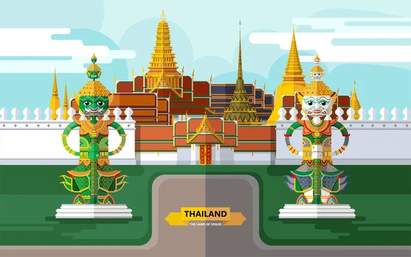 Thailand Reisekonzept Die Schönsten Sehenswürdigkeiten Thailand Flachen Stil Flacher Designfarbe — Stockvektor