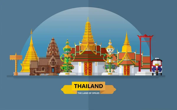 Thailandia Concetto Viaggio Luoghi Più Belli Visitare Thailandia Stile Piatto — Vettoriale Stock