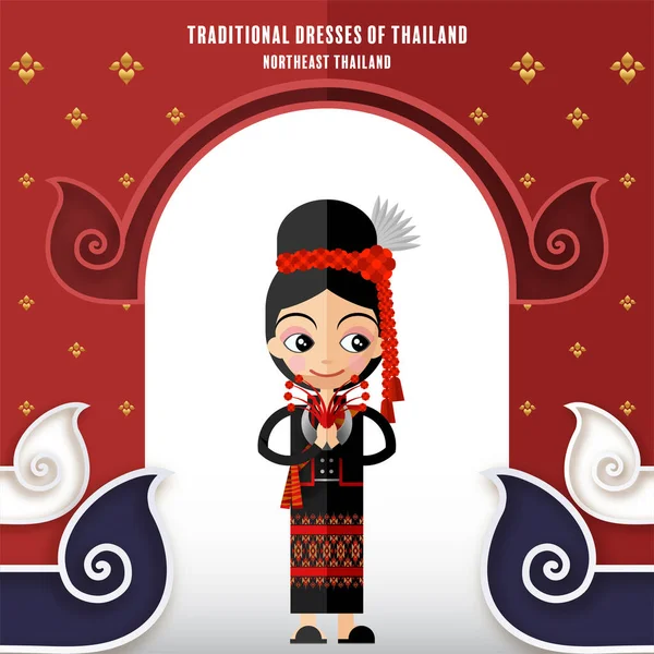 Милі Персонажі Мультфільмів Дівчина Традиційних Сукнях Таїланду Або Тайського Традиційного — стоковий вектор