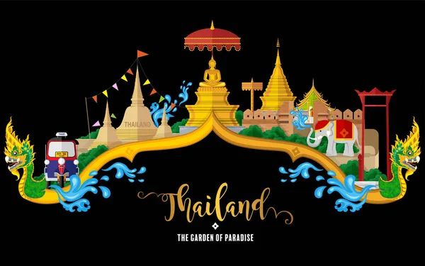 Таїланд Туристичний Концепт Найкрасивіші Місця Відвідування Таїланді Пласкому Стилі — стоковий вектор