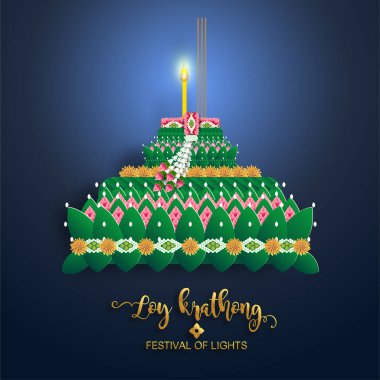 Loy Krathong Festivali düz stil. Tayca metin çevirisi: Loy Krathong Festivali düz stil