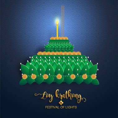 Loy Krathong Festivali düz stil. Tayca metin çevirisi: Loy Krathong Festivali düz stil