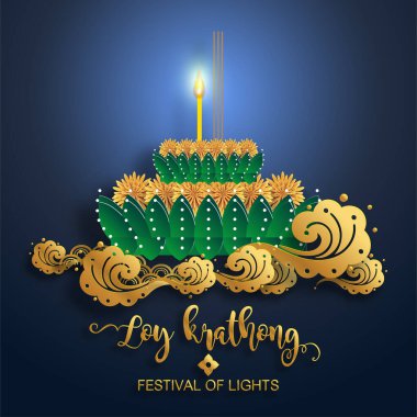 Loy Krathong Festivali düz stil. Tayca metin çevirisi: Loy Krathong Festivali düz stil