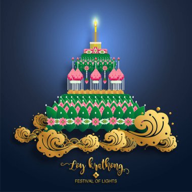 Loy Krathong Festivali düz stil. Tayca metin çevirisi: Loy Krathong Festivali düz stil