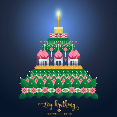 Loy Krathong Festivali düz stil. Tayca metin çevirisi: Loy Krathong Festivali düz stil