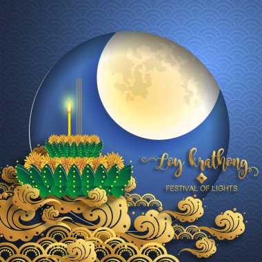 Loy Krathong Festivali düz stil. Tayca metin çevirisi: Loy Krathong Festivali düz stil