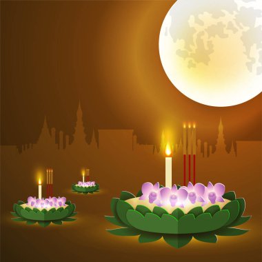 Loy Krathong Festivali düz stil. Tayca metin çevirisi: Loy Krathong Festivali düz stil