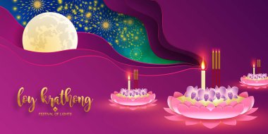 Loy Krathong Festivali düz stil. Tayca metin çevirisi: Düz stil içinde Loy Krathong Festivali