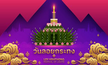 Loy Krathong Festivali düz stil. Tayca metin çevirisi: Düz stil içinde Loy Krathong Festivali