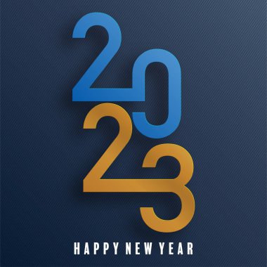 2023 Kutlama kartları için mutlu yeni yıl tasarımı ya da markalaşma, afiş, kapak, kart mutlu yeni yıl 2023 kağıt kesim sanat ve zanaat tarzıyla kağıt rengi arka planda.