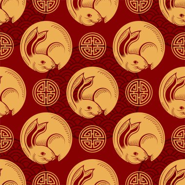 2023 Çin Yeni Yılı ya da sonbahar festivali ortasındaki Asya elementleriyle tavşan burcunun kusursuz şekli..