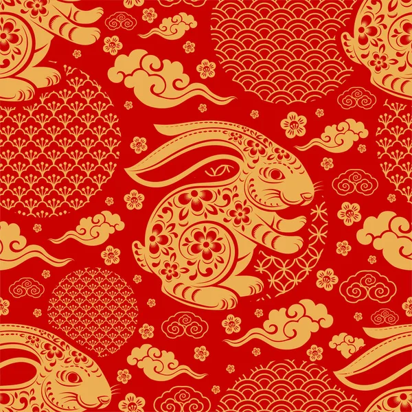 Seamless Pattern Chinese New Year 2023 Mid Autumn Festival Zodiac — ストックベクタ