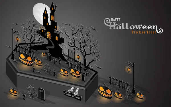 Happy Halloween Sale Poster Vector Illustration Flat Design Isometric Paper — Stock Vector