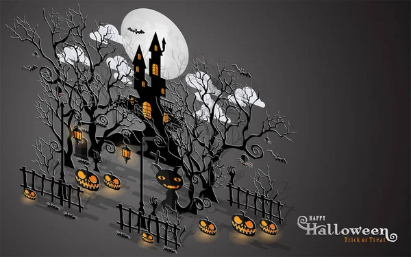Happy Halloween Sale Poster Векторная Иллюстрация Плоском Дизайне Изометрическом Стиле — стоковый вектор