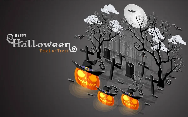 Happy Halloween Sale Poster Vector Illustration Flat Design Isometric Paper — Vetor de Stock