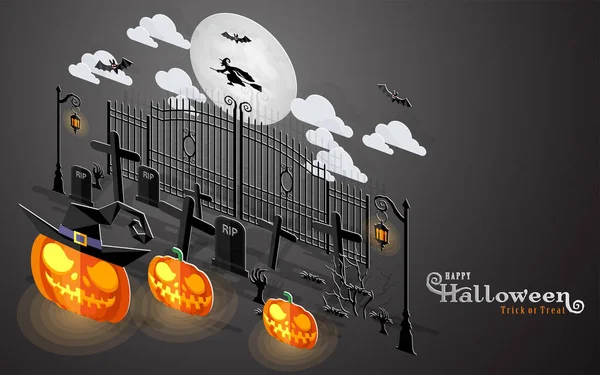 Happy Halloween Sale Poster Vector Illustration Flat Design Isometric Paper — Vetor de Stock