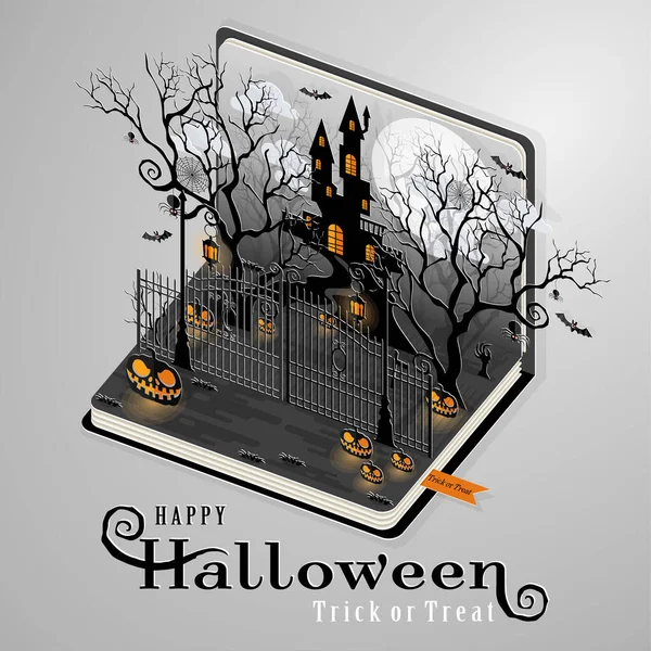 Happy Halloween Sale Poster Vector Illustration Flat Design Isometric Paper — 图库矢量图片