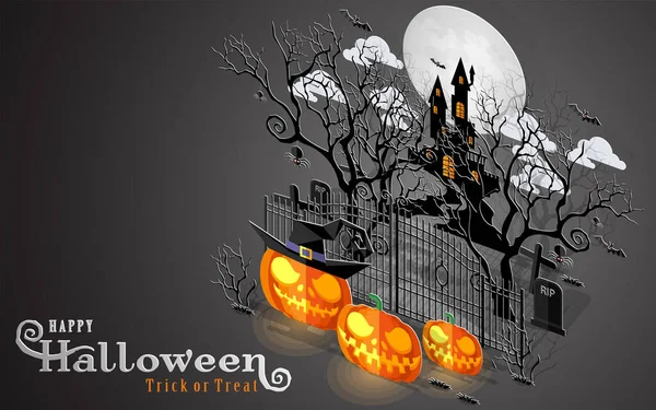 Happy Halloween Sale Poster Vector Illustration Flat Design Isometric Paper — Vetor de Stock