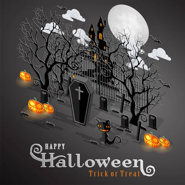 Happy Halloween Sale Poster Vector Illustration Flat Design Isometric Paper — Stock Vector