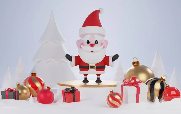 Renderizado Feliz Navidad Santa Claus Con Podio Para Exhibición Del — Foto de Stock