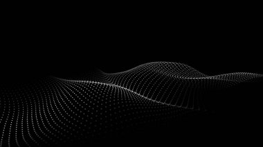 Siyah arkaplanda noktalar olan dijital bir gelecek dalgası. Büyük veri görselleştirmesi. Vektör illüstrasyonları.