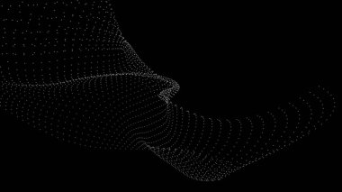 Siyah arkaplanda noktalar olan dijital bir gelecek dalgası. Büyük veri görselleştirmesi. Vektör illüstrasyonları.