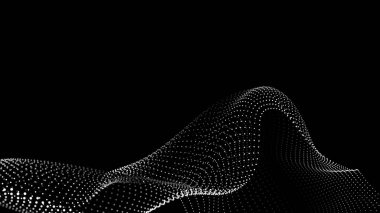 Siyah arkaplanda noktalar olan dijital bir gelecek dalgası. Büyük veri görselleştirmesi. Vektör illüstrasyonları.