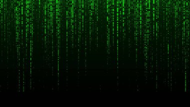 Gürültü efekti ve noktalarıyla koyu arkaplanda yeşil bir matris var. Büyük veri görselleştirmesi. Dijital doku arkaplanı. Vektör illüstrasyonu.