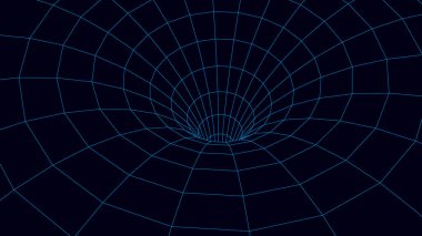 Fütürist soyut çerçeve solucan deliği. 3D portal deliği ızgara arka planı. Web sitesi ve afiş tasarımı için. Büyük veri görselleştirmesi. Vektör illüstrasyonu.