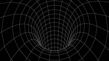 Fütürist soyut çerçeve tüneli. 3 boyutlu delik ızgara arka planı. Web sitesi ve afiş tasarımı için. Büyük veri görselleştirmesi. Vektör illüstrasyonu.