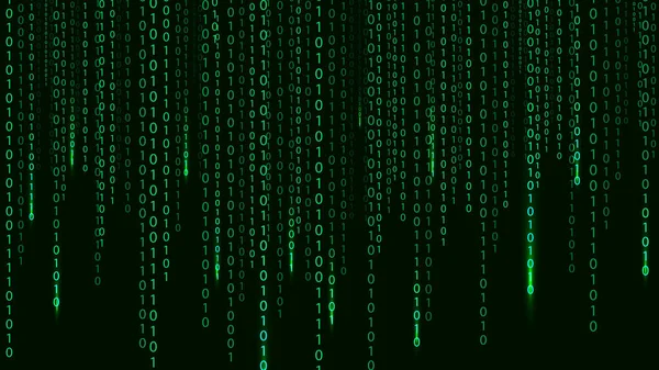 Koyu arkaplanda yeşil matris, farklı sayılar ve ışık var. Büyük veri görselleştirmesi. Dijital doku arkaplanı. Vektör illüstrasyonu.