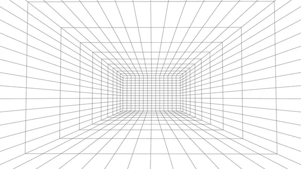 Футуристическая Цифровая Сетка Коробка Белого Черного Фона Технология Wireframe Room — стоковый вектор