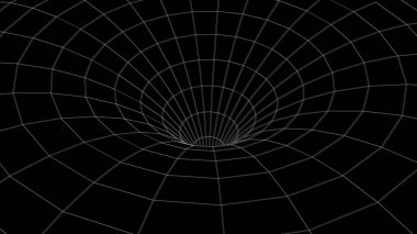 Fütürist soyut çerçeve solucan deliği. 3D portal deliği ızgara arka planı. Web sitesi ve afiş tasarımı için. Büyük veri görselleştirmesi. Vektör illüstrasyonu.