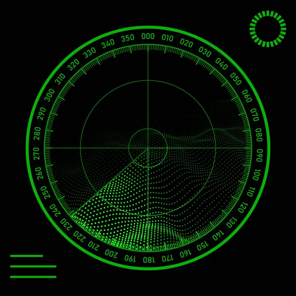 Digital Green Vector Radar Targets Searching Realistic Military Search Sonar — Stock vektor