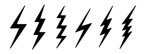 Set Black Lightning Flat Icons White Background Modern Flat Style — 스톡 벡터