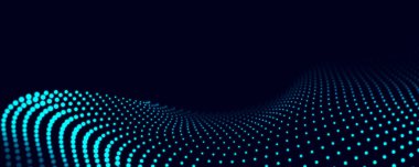 Koyu arkaplanda noktalar olan dijital eğimli dalga. Ağ bağlantısının gelecekteki soyut yapısı. Büyük veri görselleştirmesi.