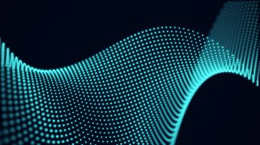 Digital gradient wave with dots on the dark background. The futuristic abstract structure of network connection. Big data visualization. 3D rendering.