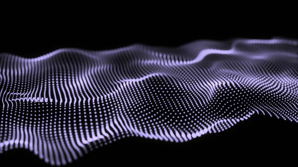 Digital gradient wave with dots on the dark background. The futuristic abstract structure of network connection. Big data visualization. 3D rendering.