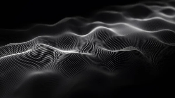 Digital Wave Dots Dark Background Futuristic Abstract Structure Network Connection —  Fotos de Stock
