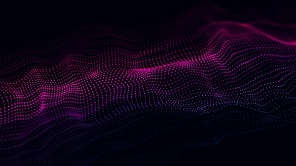 Digital Gradient Wave Dots Dark Background Futuristic Abstract Structure Network — Stok fotoğraf