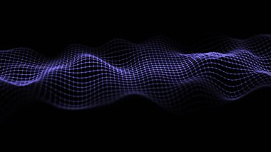 Digital gradient wave with dots on the dark background. The futuristic abstract structure of network connection. Big data visualization. 3D rendering.